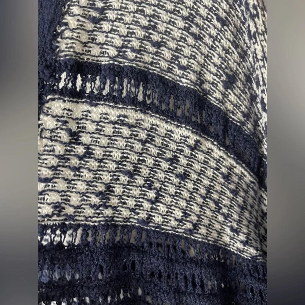 Style & Co Top Large Blue White Open Knit Kimono Topper Fringe Boho - Picture 4 of 9